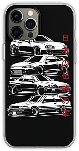 Compatible with iPhone 14 Pro Max Case Classic JDM Legends Japanese Super Racing Car Black White Soft & Flexible TPU Shockproof Print Transparent Phone Case Cover