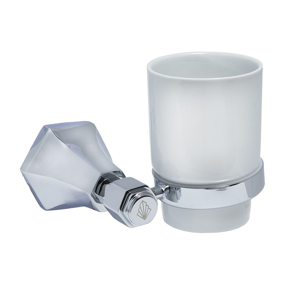 Milano Earlham Art Deco Bathroom Wall Mounted Ceramic Toothbrush Tumbler Chrome Holder