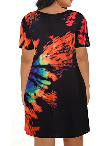Image of Kancystore Women's Plus Size Summer Dresses Short Sleeve Casual T-Shirt Swing Dress with Pockets