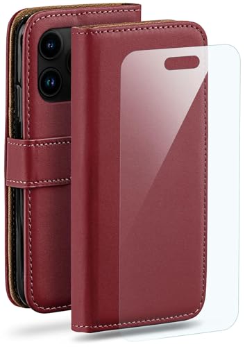 Étui iPhone 16 Pro moex bordeaux en cuir synthétique avec porte-cartes et film écran