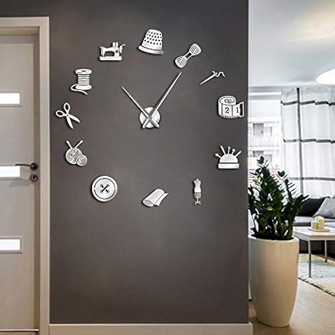 The Geeky Days Tailor Shop DIY Giant Wall Clock Dressmaker Needlecraft Seamstress Mannequin Sewing Machine Needle Bar Large Clock Wall Watch(Silver) Cover