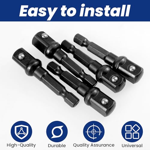 Image of 3 /8 Impact Socket Adapter Set, 5PCS Black Drill Sockets Adapter 1 /4 to 3 /8 Drive Adapters Kit for Impact Driver Automotive DIY Extension Socket Bits Handle Nut Driver and Drills(3 /8 Square Tip)