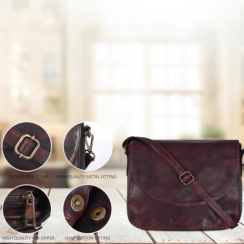 Image of Genuine Leather Shoulder Crossbody Purse For Women with Adjustable Strap, Mobile Pocket & Outside & Inside Zipper