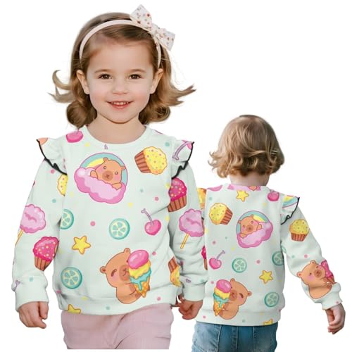 Girls Ruffle Long Sleeve Sweatshirts Relaxed Kid Sweatshirt 1-8 Casual Versatile Pullover Active Wear Sports Top