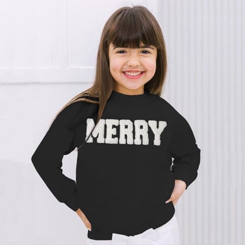 Image of CM C&M WODRO Girl's Merry Sweater Christmas Knit Crewneck Long Sleeve Pullover Cute Holiday Jumper Tops 7-11 Years