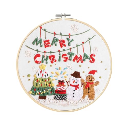 Image of wtisan Christmas Embroidery Kit, Cross Stitch Kits for Beginners, Needlepoint with All Tools & Instructions, Stamped Hand Embroidery Starter Kit for Holiday Crafts & Xmas Home Decor, W17