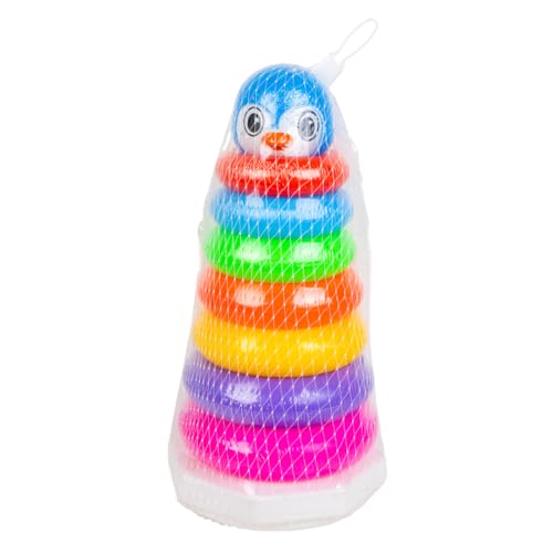 Image of RATNA'S Penguin Stacking Rings Big Plastic Stack Up Educational Toy Colorful 7 Rings Tower for Kids 1+ Years