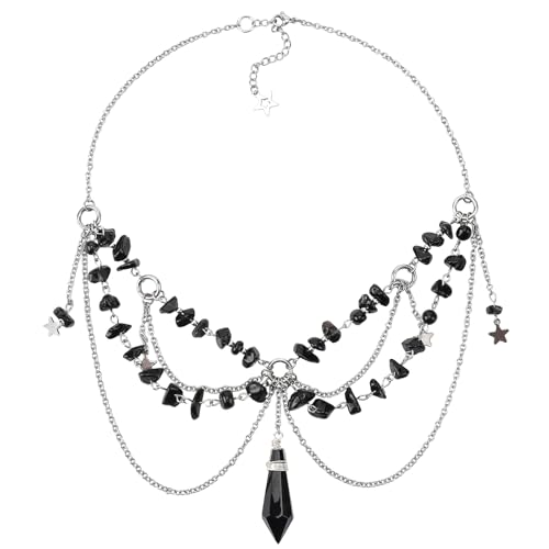 MOSTORY Black Ren Faire Necklace - Gothic Layered Necklace for Witch Dark Crystal Beaded Choker for Women Halloween Renaissance Ren Faire Goth Outfit Witch Aesthetic Elven Cosplay