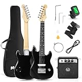 Meiou 30 Inch Kids Electric Guitar Beginner Kits ST Style Mini Electric Guitar withAmp,Bag,Tuner, Picks, Cable, Strap, Strings (Black)