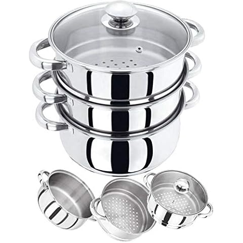 Exxcel Creation 3-Tier Stainless Steel Steamer Cover