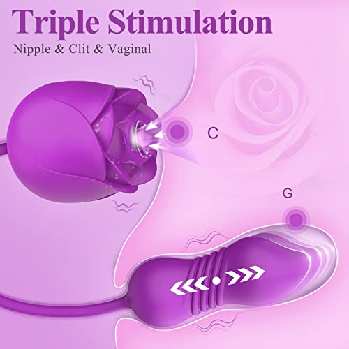 Image of MOOLIGIRL Rose Sex Toy with Thrusting Dildo for Personal Pleasure, Clitoral & G spot Sucking Vibrator with 10 Modes, Suction & Thrusting Vibrating Adult Sex Toys for Women Couples