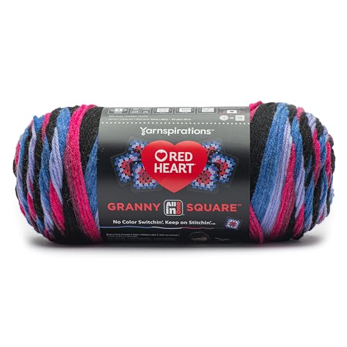 Red Heart All in One Granny Square-Black - Hyper Violet
