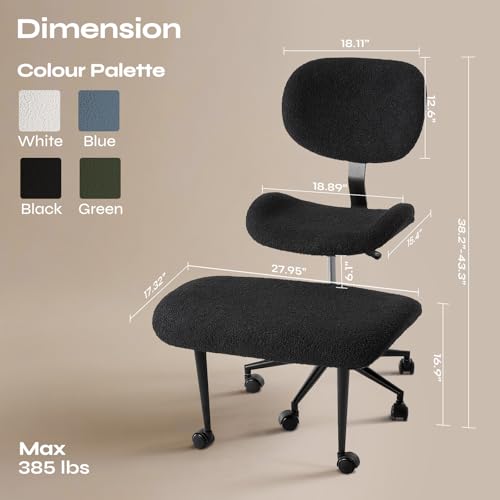 Image of Pinmoco Ergonomic Cross Legged Chair for ADHD, Meditation Chair with 360 Swivel Wheels, Kneeling Office Chair with Back Support, Strong Lumbar Support, Teddy Fabric, Black