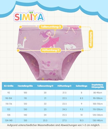 SIMIYA Unterhosen Mädchen aus Baumwolle Bequeme Unterwäsche Mädchen, Atmungsaktive Schlüpfer Mädchen für Kinder 9er Pack(ColorA,6-7 Jahre)