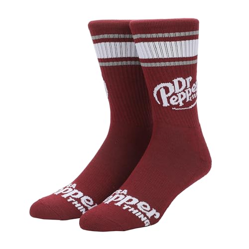 Bioworld Dr Pepper Classic Logo Maroon Men’s Athletic Crew Socks