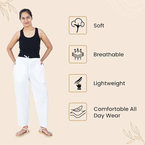 Image of Happy Bunny Parallel Pants for Women 100% Cotton Ankle Length Trousers Regular Fit with Elastic Drawstring Stylish & Pockets Casual Formal Wear for Office & Home