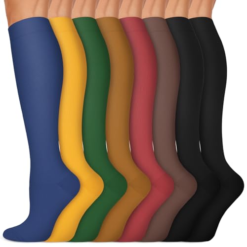 Image of 7 Pack Copper Knee High Compression Socks For Men & Women - Best For Running,Athletic,Medical,Pregnancy and Travel -15-20mmHg