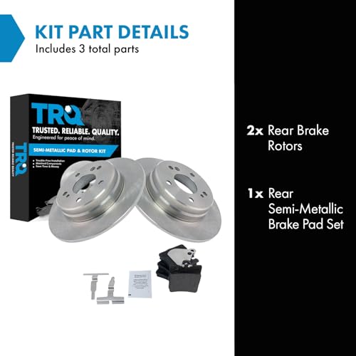 Image of TRQ Rear Brake Pad & Rotor Semi Metallic Compatible with 2004-2008 Chrysler Crossfire 1997-2007 Mercedes-Benz C230 1997-2005 C240 1998-2004 SLK230 2006-2008 SLK280 2009-2011 SLK300 2008-2011 SLK350