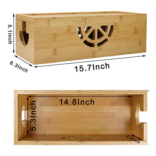 Extra Large Cable Management Box with Lid, Bamboo Cable Box for Cords, Power Strips or Surge Protectors, Hide Loose Wires Behind TVs, Home Office Computers, Office Desks, Entertainment Centers by HTB