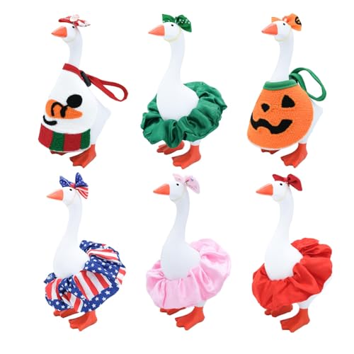 Mini Desk Goose with Outfits 7'' Mini Porch Goose Magnetic Statue Keychain Goose Hats Headwear Dress Clothes for Table Decor4