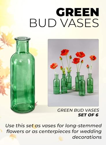 Serene Spaces Living Large Green Bud Vases, Apothecary Jars, Decorative Glass Bottles, Centerpiece for Wedding Reception, Antique Decoration, Flower Vases, 6.5" Tall & 2" Diameter, Pack of 48 - Thumbnail 6