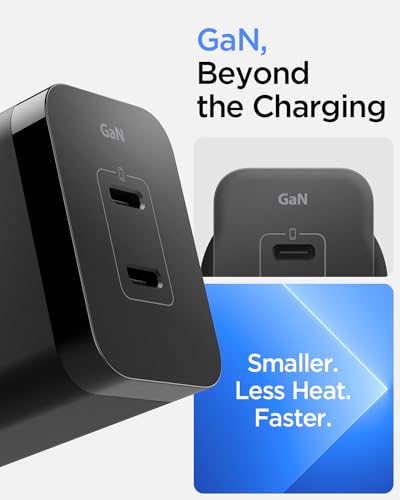 Image of Spigen Fast Charging Adapter, GaN Charger, Total 45w, PD /PPS Support, BIS Certified for iPhone 17 /16 /15(Pro,Pro Max,Plus), Galaxy S26 /S25 /S24, iPad, MacBook Air and More (PE2211IN) - Black