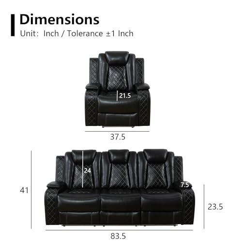 Sillón reclinable cuero negro con luz LED miniatura 2