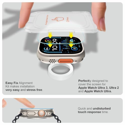 Image of Affix 2 Pack for Apple Watch Ultra 3, Watch Ultra 2 and Watch Ultra | 49mm Tempered Glass, Screen Protector Guard with Easy Fix Installation Tool, 9H Hardness Shatterproof, HD Clear Scratch Resistant