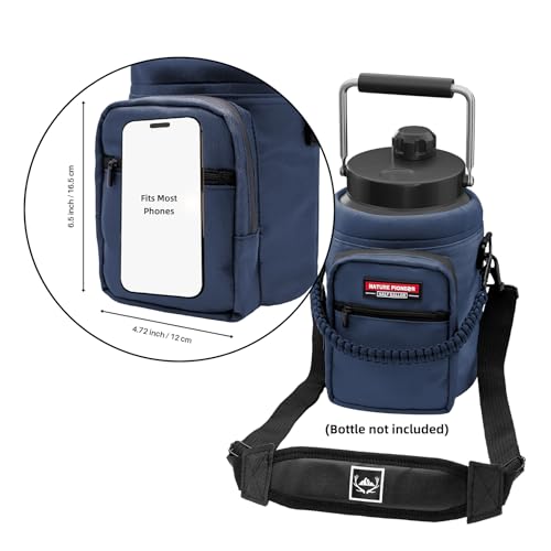 Image of NATURE PIONEOR Neoprene Insulated Water Bottle Holder with Shoulder Strap for Half Gallon 64OZ / One Gallon 128OZ Sports Water Jugs Bottles, Carrier /Pouch Sleeve for Outdoor Camping, Hiking, Fishing