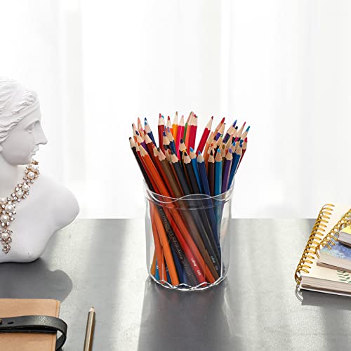 Yesesion 2 Pack Clear Pen Holder, Plastic Pencil Organizer For Desktop, Round Cup For Home Office Supplies, School Stationery, Markers, Ruler, Makeup Brushes Holder For Vanity, Bathroom Countertop #TOP3