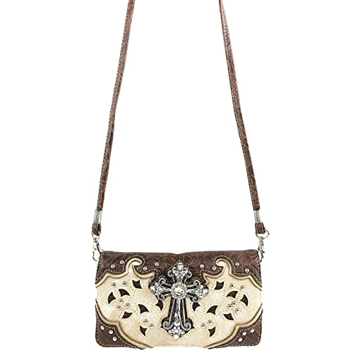 Justin West Rhinestone Cross Weaved Laser Cut Floral Conceal Carry Handbag Purse3