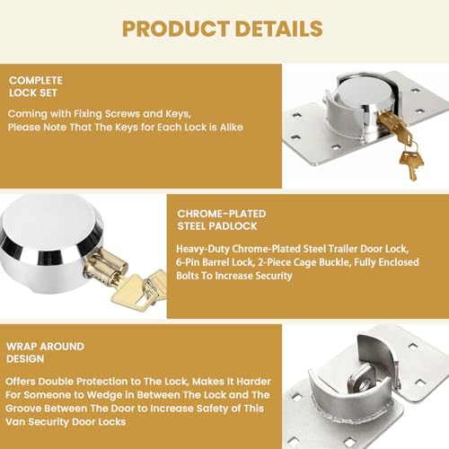 Image of 2 Pack Van Door Padlock Keyed Alike Heavy Duty Puck Lock w /Hasp | 73MM Solid Steel Hidden Shackle Padlock, Includes 4 Keys,12 bolts and nuts, for Garage, Shed, Vans, Trucks, Gates, Trailer