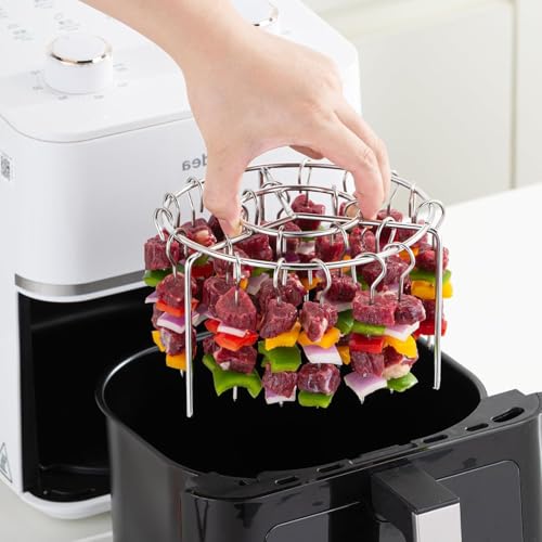 Image of Air Fryer Accessories, 24 pcs Round Skewer Grill Stand, Hanging Stainless Steel Skewer Holder Compatible with Air Fryers and Convection Ovens.