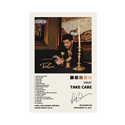 TOBIANG Drake Poster Take Care Music Album Cover Signed Limited Poster Canvas Poster Wall Art Decor Print Picture Paintings for Living Room Bedroom Decoration Unframe:12x18inch(30x45cm)