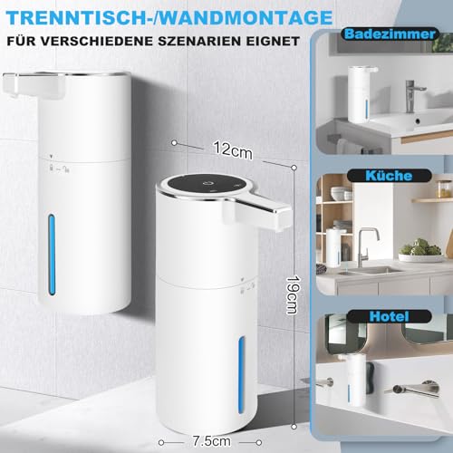 Seifenspender Automatisch Elektrischer 4-Stufen Verstellbar Wandmontage Sensor mit Sensor 400ml No Touch Seifenspender FüR Bad,KüChe,Büro Weiß 6