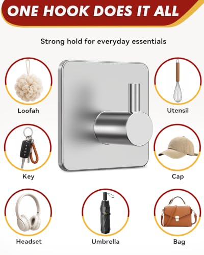 Auxmir 5 Pack Self Adhesive Hooks, Max 10kg Heavy Duty, 304 Stainless Steel - Image 5