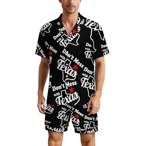 Don't Mess With Texas Short Sleeve Pajama Set for Men Button Down Pjs Loungewear Top Shorts