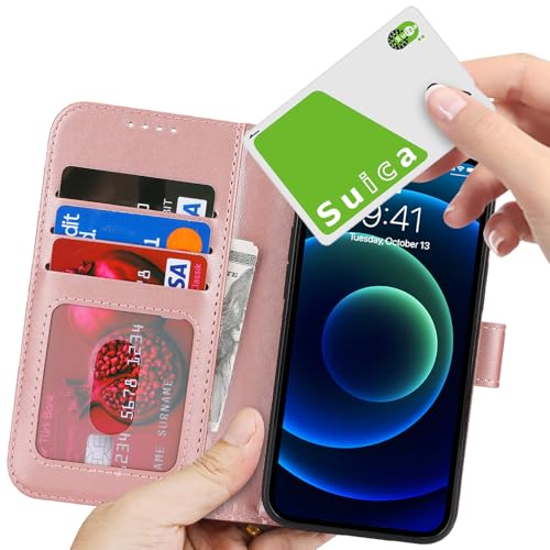 Image of for iPhone 13 Mini Case Wallet with Card Holder,for iPhone 13 Mini Wallet Case for Women Men,PU Leather Shockproof Magnetic Buckle Stand Flip Phone Case-Rose Gold