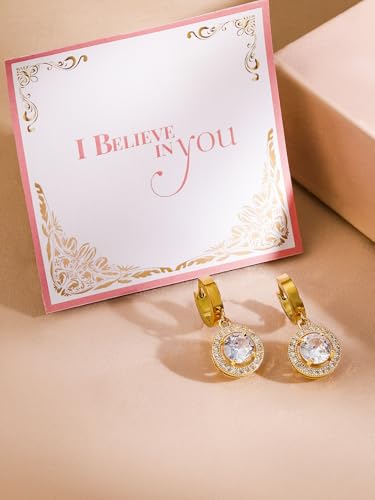 Image of Rubans 18K Gold Plated Stainless Steel Tarnish free Waterproof CZ Studded Round Drop Earrings | Women & Girls - Wedding & Occasions - Ideal Gift for Loved Ones