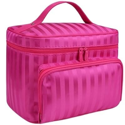 Borsa da Toilette a griglia, Grande Borsa cosmetica da Donna a Righe, Impermeabile, Kit da Toilette Professionale, Organizer da Viaggio, Scatola per Il Trucco