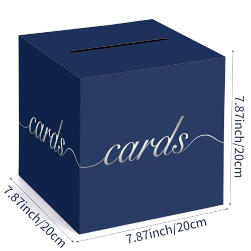 Image of Navy Blue Card Box Silver Foil Wedding Favors Gift Card Boxes Post Box Receiving Money Holder for Wedding Reception, Baby Showers, Anniversary, Birthday Party, Retirement, Graduation Envelope Holder