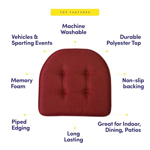 Sweet Home Collection Chair Cushion Memory Foam Pads Tufted Slip Non Skid Rubber Back U-Shaped 17" x 16" Seat Cover, 6 Pack, Wine Burgundy