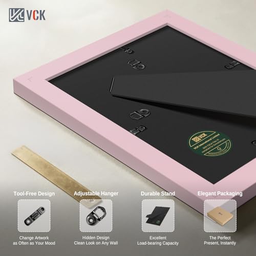 Image of VCK 5x7 Picture Frame 2 Pack, Pink Wood, 4x6 Mat, Glass, for Photo Print