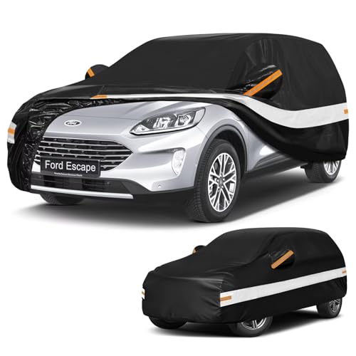 Image of 10 Layers SUV Car Cover Custom Fit for Ford Escape (2000-2026), Waterproof All Weather for Automobiles, Outdoor Full Cover Sun Dust Rain Protection with Cotton. Black