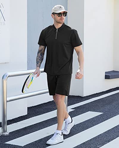 Buxkr Mens Casual Workout Sets Short-Sleeve And Shorts Summer,Track Suits For Men Set,Black #TOP4