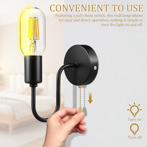 Image of OSALADI Vintage Pull Chain Wall Sconce Light Fixture, Battery Operated Wall Lamp with Switch,Indoor /Outdoor Farmhouse Wall Lights