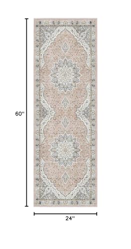 Madane Hallway Runner Rug - 2x5 Rug Runner Washable Runner Rugs Non-Slip Low-Pile Kitchen Runner Rug Laundry Room Rug Throw Carpet for Entrance Bedroom Living Room (2'x5', Pink/Gray)