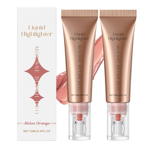 Liquid Highlighting Blush - 2PCS | Rubor Líquido E Iluminador En Gel Para Un Resplandor Radiante, Aplicación Suave Y Ligera, Set De Barras De Contorno Y Rubor (Honey Melon Orange)