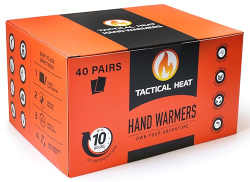 Tactical Heat - Hot Hand Warmers - All Natural, Air Activated Instant Heat - Disposable & 100% Recyclable/Compostable - Long Lasting, Easy & Safe for Skiing, Snowboarding, Camping & More - 40 Pairs