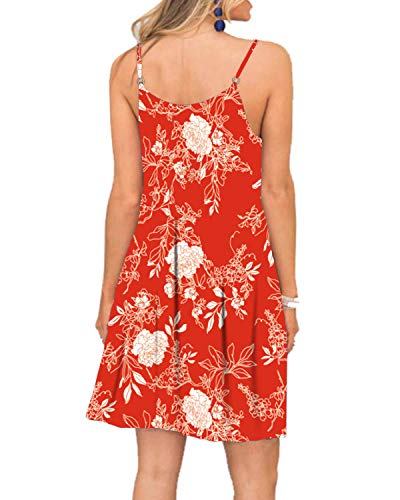 Image of Women's Summer Spaghetti Strap Casual Swing Tank Beach Cover Up Dress with Pockets